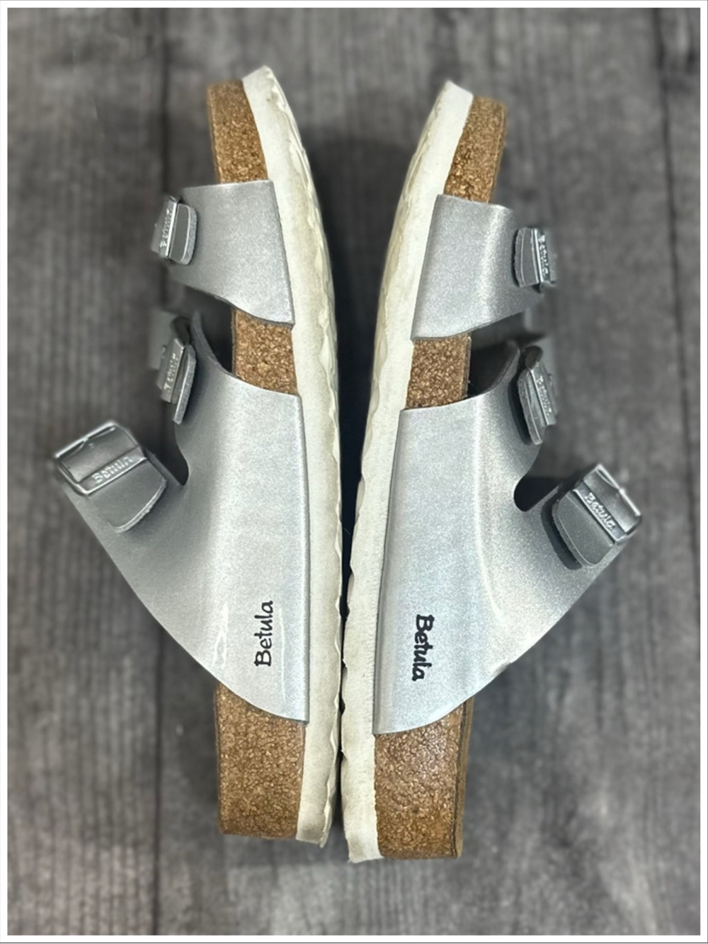 Birkenstock Betula Silver Triple-Buckle Sandals | Size 40/L9 M7 | Item #SS420 - Picture 5 of 12